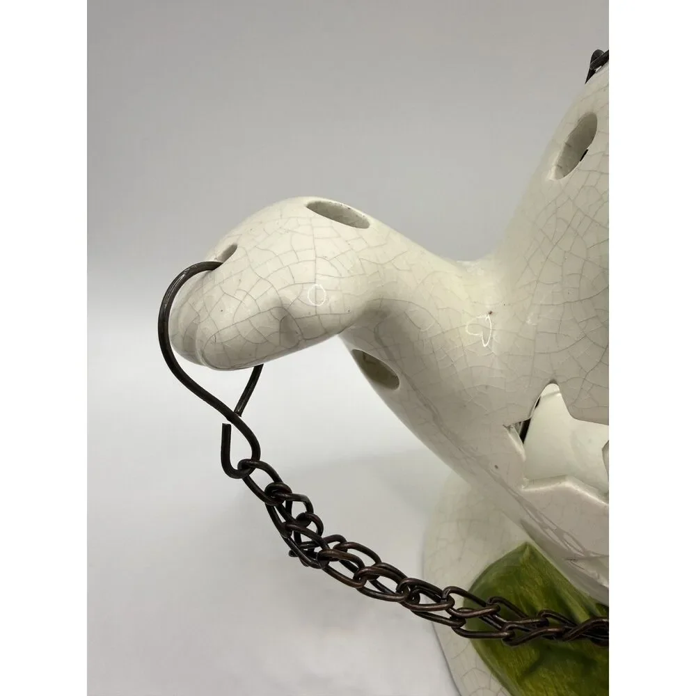 Vintage Ceramic Halloween Ghost Candle Holder Hanging Lantern Chain Pumpkins Set